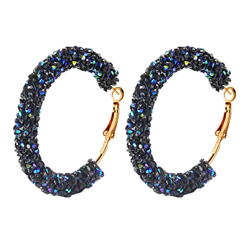 TianWlio Ohrringe Anhänger Schmuck Party Hochzeit Persönlichkeit Mode Übertrieben Retro Glänzend Punk Schwarz Große Creolen Damen Ohrringe Weiß Kristall Kristalle Ohrringe Hängend (Blue, One Size) von TianWlio