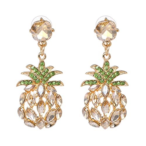 TianWlio Ohrringe Damen Elegante Damenschmuck Ananas-Ohrringe für Mädchen und Frauen, goldglänzender Kristall, hawaiianische Urlaubsparty, niedliche Jewelry Ohrstecker Damen (Brown, One Size) von TianWlio