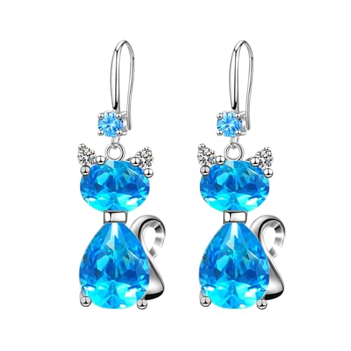 TianWlio Ohrringe Damen Zirkonia Kristall Geschenke Mode Ohrringe Edelstahl Runde Ohrringe Frauen Kreative Ohrringe Baumelnde Kristall Ohrringe Für Frauen Ohrringe Kleine Tropfen (Blue, One Size) von TianWlio