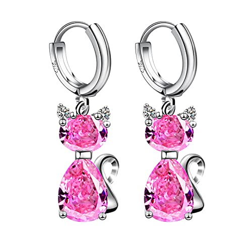 TianWlio Ohrringe Damen Zirkonia Kristall Geschenke Mode Ohrringe Edelstahl Runde Ohrringe Frauen Kreative Ohrringe Baumelnde Kristall Ohrringe Für Frauen Ohrringe Kleine Tropfen (Pink, One Size) von TianWlio