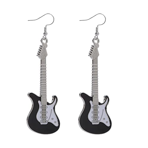 TianWlio Ohrringe Damen Zirkonia Kristall Geschenke Mode niedlich Metall schwarz weiß Musik Bass E-Gitarre baumeln Ohrringe für Frauen Mädchen Musikliebhaber Ohrringe Kleine Tropfen (Black, One Size) von TianWlio