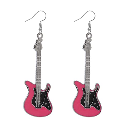 TianWlio Ohrringe Damen Zirkonia Kristall Geschenke Mode niedlich Metall schwarz weiß Musik Bass E-Gitarre baumeln Ohrringe für Frauen Mädchen Musikliebhaber Ohrringe Kleine Tropfen (Pink, One Size) von TianWlio