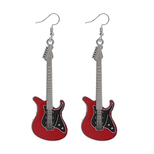 TianWlio Ohrringe Damen Zirkonia Kristall Geschenke Mode niedlich Metall schwarz weiß Musik Bass E-Gitarre baumeln Ohrringe für Frauen Mädchen Musikliebhaber Ohrringe Kleine Tropfen (Red, One Size) von TianWlio