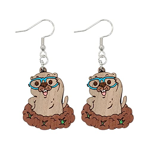 TianWlio Ohrringe Edelstahl für Damen Boho Schmuck Murmeltier Holz Ohrringe für Mädchen Weihnachten Urlaub niedliche Ohrringe lustige Ohrringe Ohrringe für Frauen Geschenk für Damen (Khaki, One Size) von TianWlio