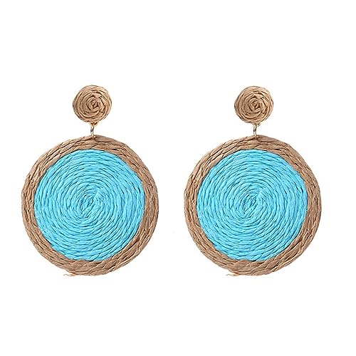 TianWlio Ohrringe Hängend Damen Schmuck Kristall Rattan-Ohrringe Rattan-Kugelring-Anhänger-Ohrringe Damen-Handgemachte Ohrringe Geflochtenes Rattan-Bast-Ohrringe Ohrringe Damen (Blue, One Size) von TianWlio