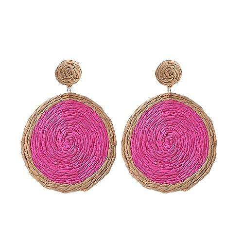 TianWlio Ohrringe Hängend Damen Schmuck Kristall Rattan-Ohrringe Rattan-Kugelring-Anhänger-Ohrringe Damen-Handgemachte Ohrringe Geflochtenes Rattan-Bast-Ohrringe Ohrringe Damen (Hot Pink, One Size) von TianWlio