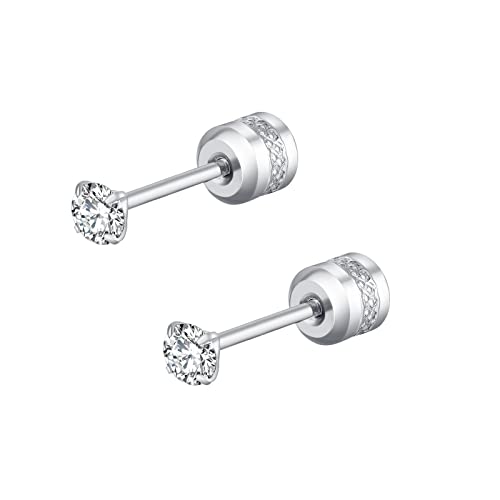 TianWlio Ohrringe Hochzeit Kristall für Damen Damenpackung -Ohrringe mit Schraubverschluss für empfindliche Ohren -Stahl-Ohrringe mit dünnem Zylinder und einfachen Ohrringe in einem (Silver, 4) von TianWlio