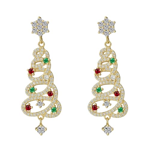 TianWlio Ohrringe Hochzeit Kristall für Damen Glänzende Weihnachtsbaum-Ohrringe, bunte Strass-Micro-Set, Weihnachtsbaum-Ohrringe für Frauen, Weihnachts-Ohrschmuck Ohrringe in einem (Gold, One Size) von TianWlio