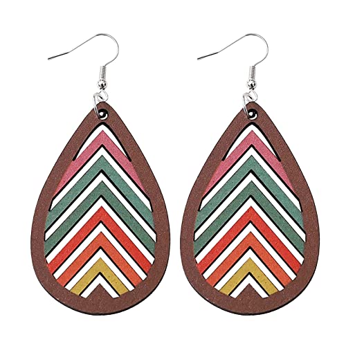 TianWlio Ohrringe Ohrhänger Kristall Anhänger Silber Böhmische geometrische hohle tropfenförmige bunte Ohrringe doppelseitige Holzohrringe Valentinstag tragen Ohrstecker Frauen (Brown, One Size) von TianWlio