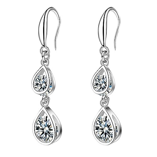 TianWlio Ohrringe Ohrhänger Kristall Anhänger Silber Wassertropfen-Quasten-Ohrringe, lange, vielseitige Zirkon-Ohrschmuck, weibliche Ohrringe Ohrstecker Frauen Kristall Hochzeiten (Silver, One Size) von TianWlio