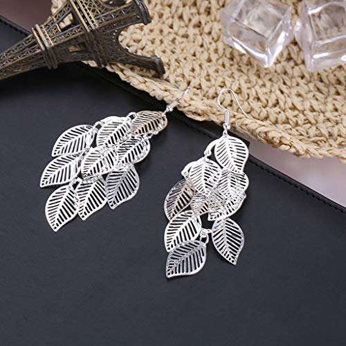 TianWlio Ohrringe Vintage Schmuck Für Frauen Und Mädchen Hochzeits-Frauen-Haken-Ohr-Tropfen-Geschenk baumeln natürliche Blatt-Ohrringe Boho Schmuck-Ohrringe Ohrstecker Frauen (Silver, One Size) von TianWlio