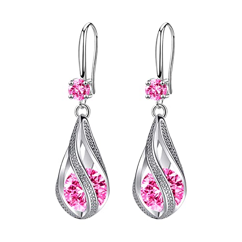 TianWlio Ohrringe für Damen Ohrstecker Schmuck Mode Ohrringe Edelstahl Runde Ohrringe Frauen Kreative Ohrringe Baumelnde Kristall Ohrringe Für Frauen Ohrringe für Frauen Geschenk für (Pink, One Size) von TianWlio