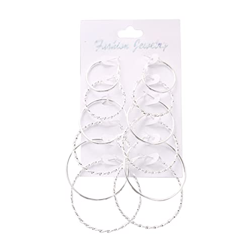 TianWlio Ohrringe in einem minimalistischen Schmuck 6 Paar/Set Übergroße Riesige Creolen Für Frauen Übertrieben Sexy Glatt Big Circle Earing Party Geschenk Ohrringe Hochzeit (Silver, One Size) von TianWlio