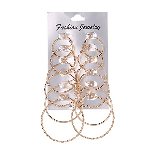 TianWlio Ohrringe in einem minimalistischen Schmuck 6 Paar/Set Übergroße Riesige Creolen Für Frauen Übertrieben Sexy Glatt Big Circle Earing Party Geschenk Ohrringe Hochzeit Kristall (Gold, One Size) von TianWlio