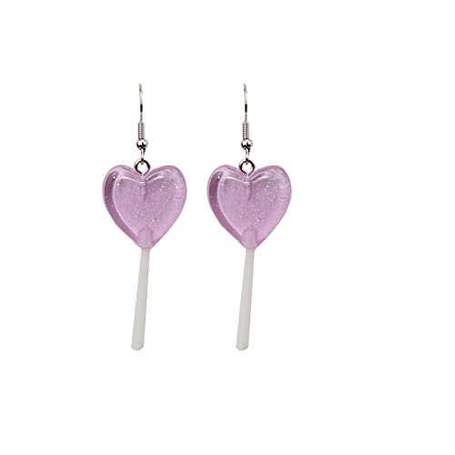 TianWlio Ohrringe niedliche Schmuckgeschenke für Frauen Trendy Statement Creative Cute Heart Lollipop Ohrring Candy Dangle Ohrringe mit silbernem Haken Ohrringe Damen Cubic Zirkonia (Purple, One Size) von TianWlio