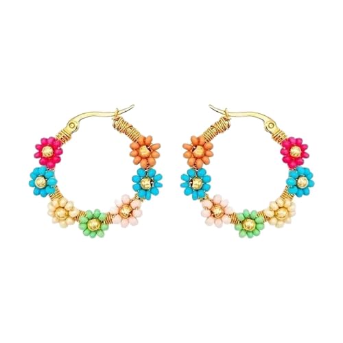 TianWlio Ohrstecker Ohrringe Damen Zirkonia Ohrschmuck Set Ear Ringing For Women Pair Of Flower Earrings Spring And Summer Colorful Flowers Beaded Earrings For Tropfen Ohrringe Strass (Pink, One Size) von TianWlio