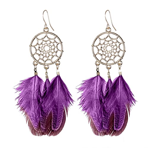 TianWlio Schmuck Ohrringe für Damen Federohrringe für Damen, langes Temperament, japanische und koreanische Quastenohrringe, böhmische Accessoires Kristalle Ohrringe Hängend Cubic (Purple, One Size) von TianWlio