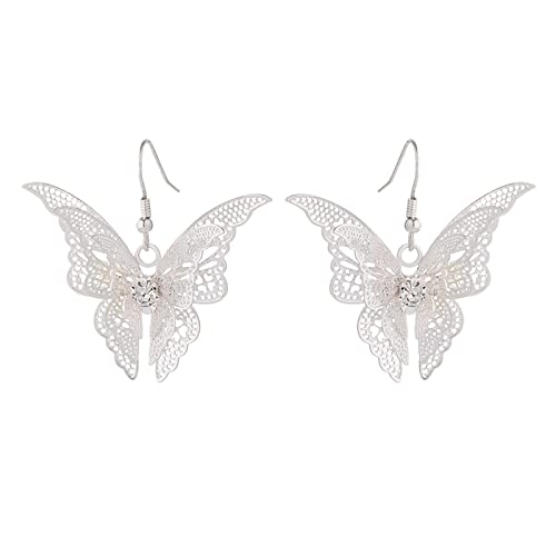 TianWlio Schmuck Ohrringe für Damen Silberne Schmetterlings-Strass-Ohrringe für Frauen-Mädchen-glänzender Schmetterlings-künstlicher Kristalle Ohrringe Hängend Cubic Zirkon für (Silver, One Size) von TianWlio