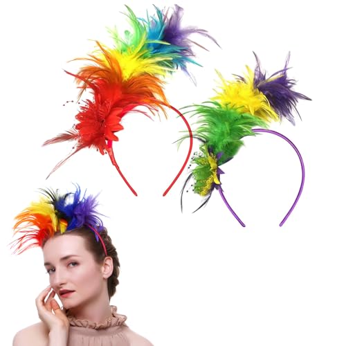 Tianher Bunt Feder Stirnband, 2 Pcs Karneval Party Kopfschmuck Regenbogen Feder Haarreif Feder Kopfbedeckung für Frauen und Mädchen von Tianher