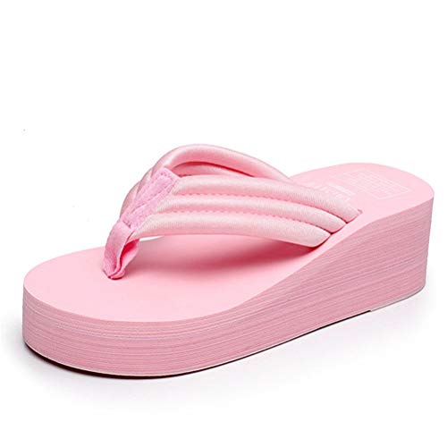 Tianmao Beach Zehentrenner - Damen Sommer Flip Flops High Heels Sandalen Strand Sommer - Keilabsatz 5CM - Pantolette (37 EU, Pink) von Tianmao