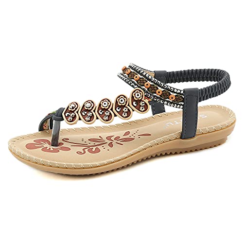 Tianmao Damen Sommer Sandalen Sommerschuhe Bohemian Strass Flach Flip Flops PU Leder Strand Schuhe Zehentrenner von Tianmao