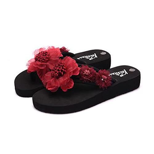 Tianmao Damen Zehentrenner Keilabsatz 3cm, Mädchen Wedges Sandalen Blumen Sommer Platform Flip Flops Schuhe rutschfest Hausschuhe mit Yoga Matte von Tianmao