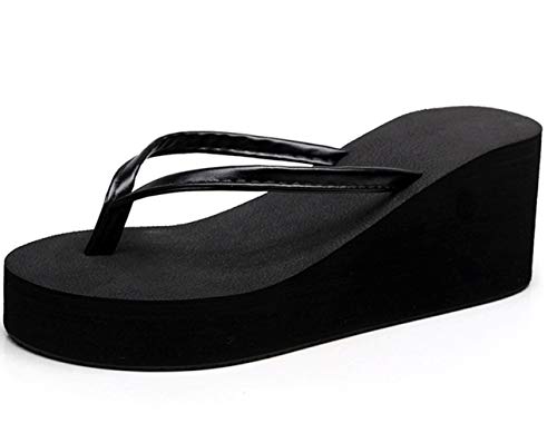 Tianmao Flip Flops Damen,Sommer Sandalen Hausschuhe Keilabsatz 7CM Frauen Slipper (36 EU, Schwarz) von Tianmao