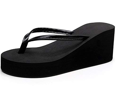 Tianmao Flip Flops Damen,Sommer Sandalen Hausschuhe Keilabsatz 7CM Frauen Slipper (37 EU, Schwarz) von Tianmao