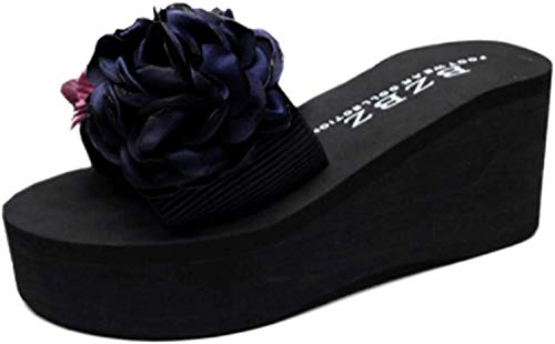 Tianmao Flip-Flops Damen Sommer Sandalen Zehentrenner, Keilabsatz 6 cm (36 EU, Schwarz) von Tianmao