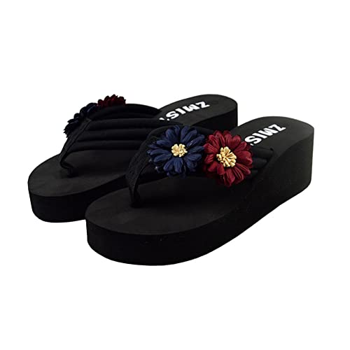 Tianmao Plateau Zehentrenner Damen Sandalen Sommer Hausschuhe Zehentrenner mit Keilabsatz Platform Blumen Bohemian Strandsandalen Badeschuhe Flip-Flops von Tianmao