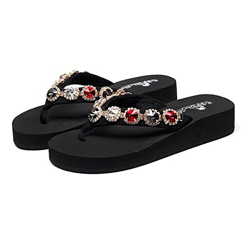 Tianmao Zehentrenner Damen Beach Sandalen, Plateau Slipper Beach Pantoletten Sommer Flip-Flops Mode Strass Rutschfeste Plattform Strandsandalen Schlappen Zehentranner Keilabsatz von Tianmao