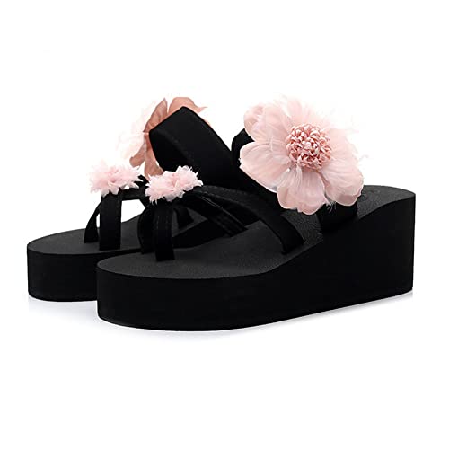 Tianmao Zehentrenner Damen Beach Sandalen, Plateau Slipper Beach Pantoletten Sommer Hausschuhe Flip-Flops Rutschfeste Plattform Blumen Strandsandalen mit Keilabsatz 5cm von Tianmao