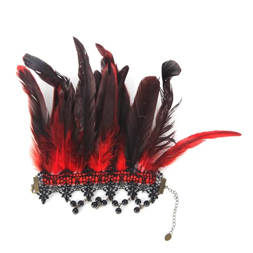 TiaoBug 1/2Pcs Feder Fußkettchen Halloween Karneval Zubehör Natürliche Feder Armmanschetten Retro Fusskette Modische Fußschmuck Armschmuck Cosplay Verkleidung Schwarz Rot 1Pcs One Size von TiaoBug