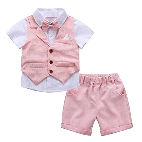 TiaoBug Baby Junge Anzug Smoking Klein Kinder Anzug Set Hochzeit Festliche Kleidung Gentleman Anzüge Baumwolle Rosa O 110-116 von TiaoBug