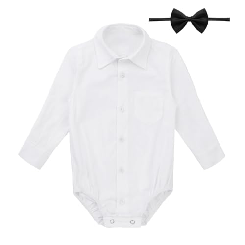 TiaoBug Baby-Jungen Hemd-Body Langarm mit Fliege Strampler Hemd festlich Bodysuit Anzug Hemd für Hochzeit Taufe Geburtstag Geschenk Sommer Kleidung Weiß mit Fliege 86 von TiaoBug