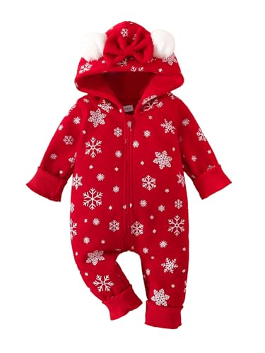 TiaoBug Baby Jungen Mädchen Langarm Fleece Body Strampler Weihnachten Jumpsuit Overalls Herbst Winter Kleidung Rot F 68 von TiaoBug