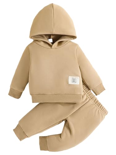 TiaoBug Baby Jungen Sport Kleidung Set Langarm Sweatshirt mit Kapuze Hoodie + Sporthose Jogginghose mit Beinabschluss Kleinkinder Trainingsanzug Khaki 86-92 von TiaoBug