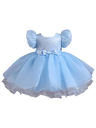 TiaoBug Baby Mädchen Festliche Kleider Spitzen Partykleid Sommer Prinzessin Hochzeit Blumenmädchenkleid Rüschen Rock gr. 50 62 68 80 86 92 Blau D 80-86 von TiaoBug