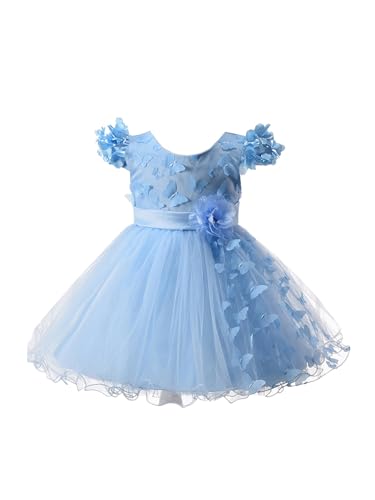 TiaoBug Baby Mädchen Kleid Blumen Spitze Taufkleid Festlich Kleid Blumenmädchen Prinzessin Kleid 68 74 80 86 82 Blau D 86-92 von TiaoBug