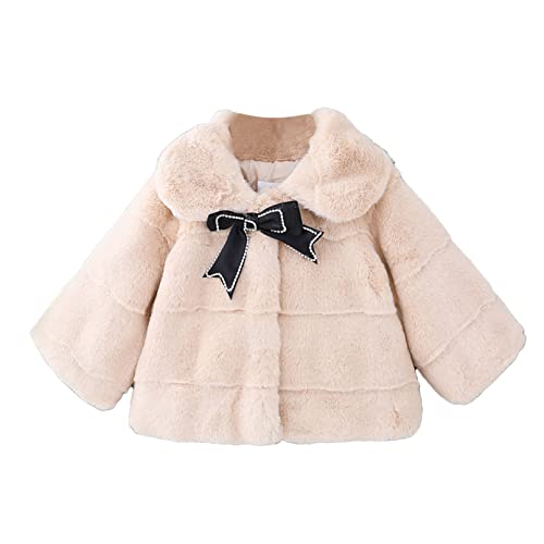 TiaoBug Baby Mädchen Langarm Jacke Mantel mit Kunstpelz Kragen Plüsch Kapuzenjacke Prinzessin Bolero Schulterjacke Khaki J 92-98 von TiaoBug