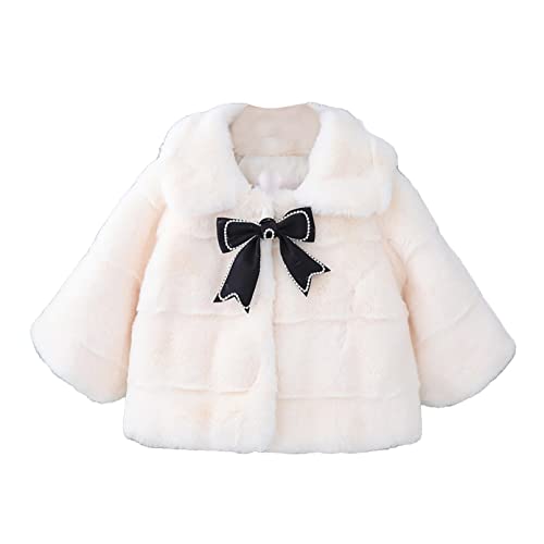 TiaoBug Baby Mädchen Langarm Jacke Mantel mit Kunstpelz Kragen Plüsch Kapuzenjacke Prinzessin Bolero Schulterjacke Weiß J 74-80 von TiaoBug