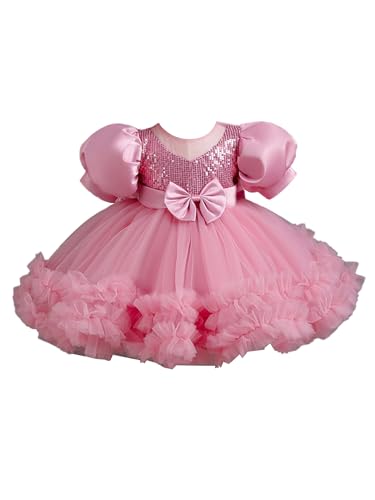 TiaoBug Baby Mädchen Prinzessin Kleid Blumenmädchenkleid Taufkleid Festlich Kleid Hochzeit Geburtstag Partykleid Festzug Babybekleidung Outfits Rosa F 80-86 von TiaoBug