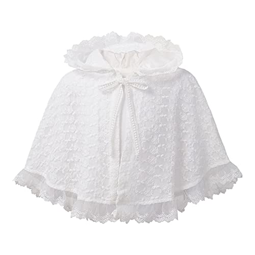 TiaoBug Baby Mädchen Spitzen Umhang Cape mit Kapuze Poncho Mantel Festlich Wärmendes Jäckchen Outwear Taufbekleidung Weiß 68-74 von TiaoBug