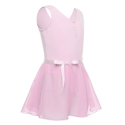 TiaoBug Ballettkleid Mädchen Ballett Trikot Baumwolle Ärmellos Ballettanzug mit Rock Zweiteiler Kinder Ballettkleidung Set Gr. 98-164 Ärmellos Rosa 152-164 von TiaoBug