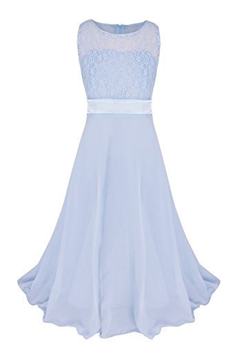 TiaoBug Blumenmädchen Kleid Kinder Mädchen Kleid festlich Brautjungfern Party Kleid Festzug Hochzeit 104-164 (134, Himmelblau) von TiaoBug