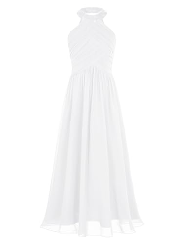 TiaoBug Blumenmädchenkleid festlich Mädchen Kleid Kinder Lange Chiffon Kleider Hochzeit Partykleid 104 116 128 140 152 164 Elfenbein L 146-152 von TiaoBug