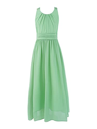 TiaoBug Blumenmädchenkleid festlich Mädchen Kleid Kinder Lange Chiffon Kleider Hochzeit Partykleid 104 116 128 140 152 164 Hellgrün C 128 von TiaoBug