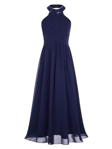 TiaoBug Blumenmädchenkleid festlich Mädchen Kleid Kinder Lange Chiffon Kleider Hochzeit Partykleid 104 116 128 140 152 164 Navy blau L 122-128 von TiaoBug