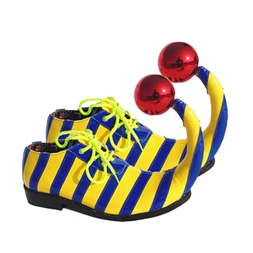 TiaoBug Clownschuhe Funny Zirkus Streifen Clown Schuhe Halloween Zirkus Maskerde Stage Performance Verkleidung Größe: 38-44 Blau Gelb 44 von TiaoBug