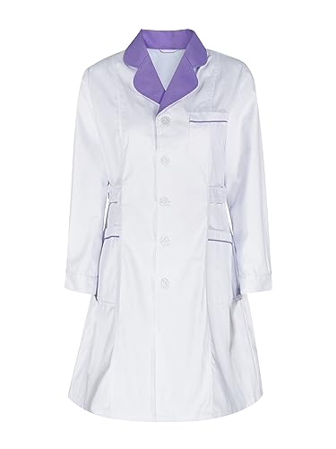TiaoBug Damen Arztkittel Langarm Laborkittel Medizin Mantel mit Druckknöpfe Pflege Uniformen Krankenschwester Kostüm Kleid Arbeitskleidung Lila S von TiaoBug